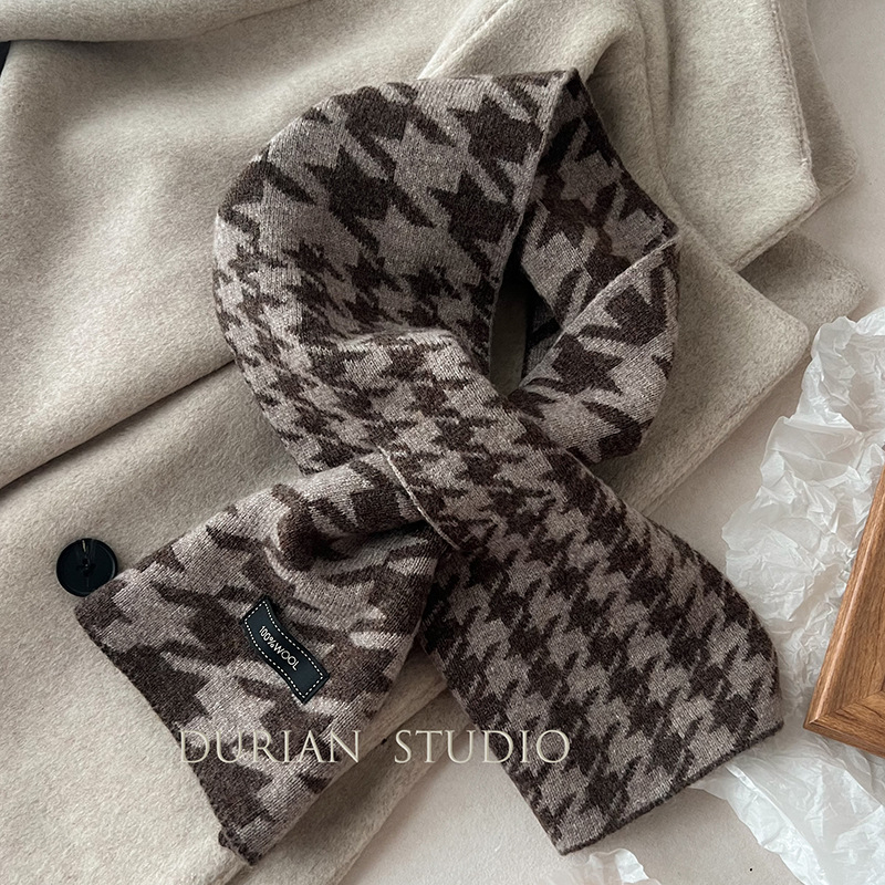 Κασκόλ με σχέδιο houndstooth, 100% μαλλί, πλεκτό για τον χειμώνα