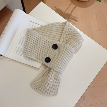 Vaikų unisex šalikas rudens–žiemos sezonai, monochromatinis jacquard warp-knit, su užsegimu ir kryžminiu dizainu