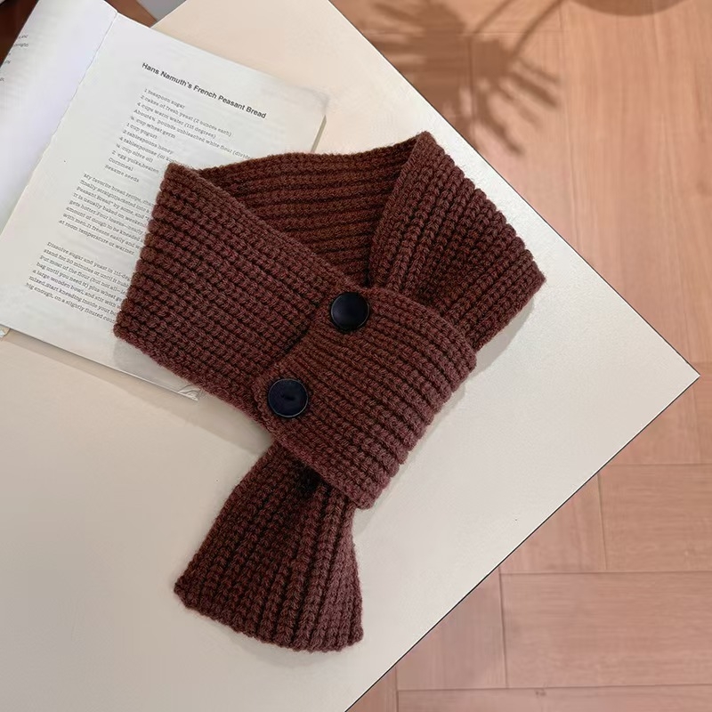 Vaikų unisex šalikas rudens–žiemos sezonai, monochromatinis jacquard warp-knit, su užsegimu ir kryžminiu dizainu