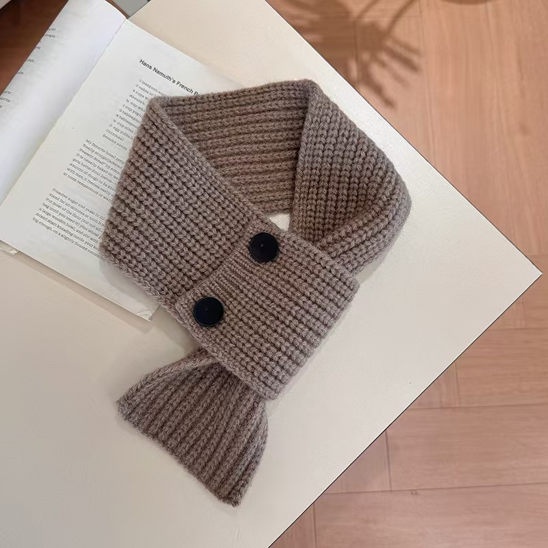 Vaikų unisex šalikas rudens–žiemos sezonai, monochromatinis jacquard warp-knit, su užsegimu ir kryžminiu dizainu