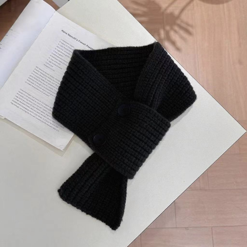 Vaikų unisex šalikas rudens–žiemos sezonai, monochromatinis jacquard warp-knit, su užsegimu ir kryžminiu dizainu