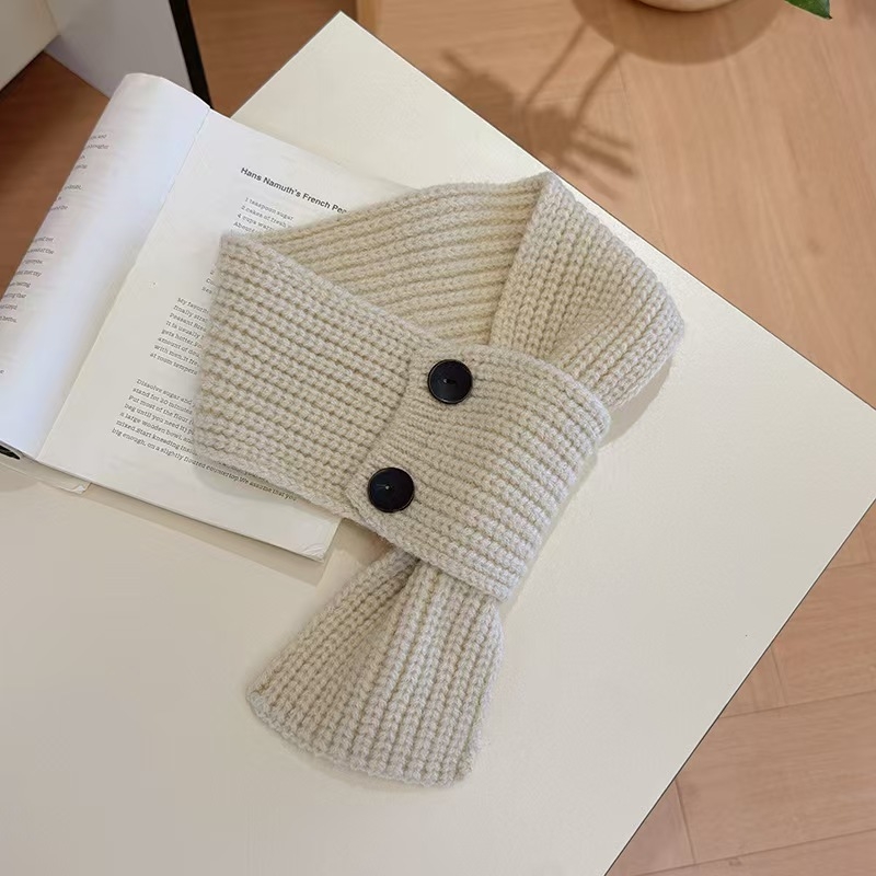 Vaikų unisex šalikas rudens–žiemos sezonai, monochromatinis jacquard warp-knit, su užsegimu ir kryžminiu dizainu