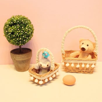 Ръчно тъкана мини кошничка за плодове – реквизит за снимки, детска кошничка за цветя, модерен минималистичен стил (ръчно тъкана; за плодове; реквизит за снимки; детска кошничка за цветя; модерен минималистичен стил)