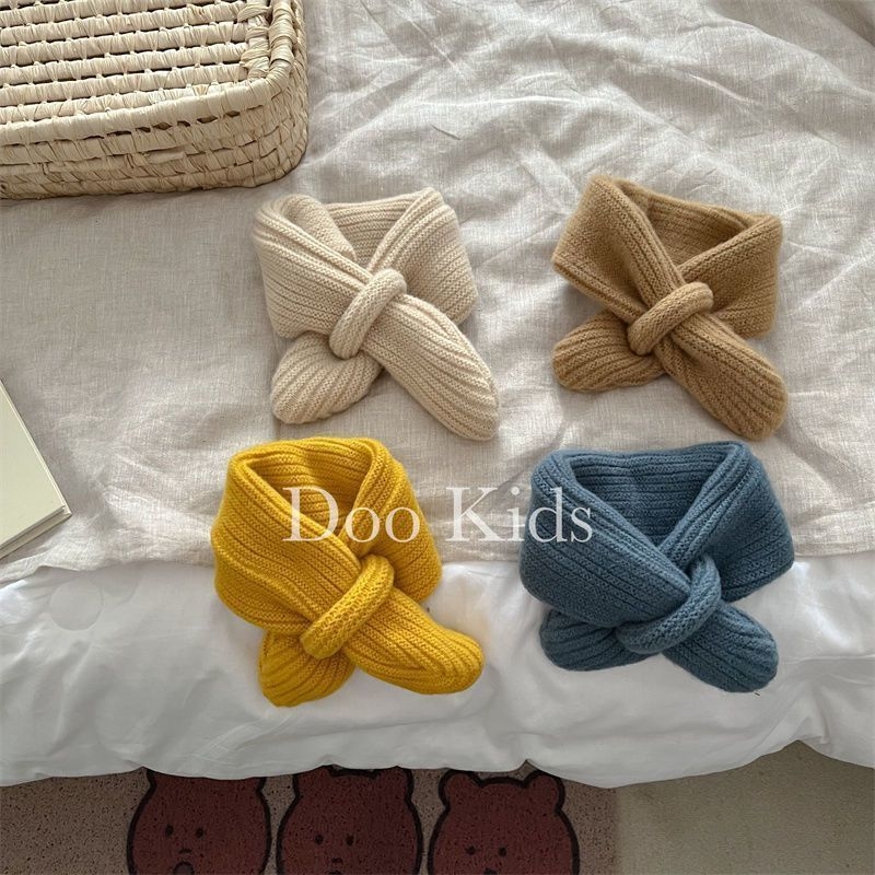 Korejos stiliaus vaiko megztas šalikas su kryžiniu raštu, žiema 2025, unisex, vienodas raštas