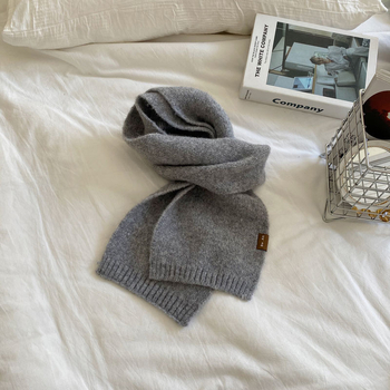 Vaikų šalikas Korėjos stiliumi, vilnos-akrilo mišinio, storas ir šiltas rudens–žiemos sezonai, vieno atspalvio dizainas
