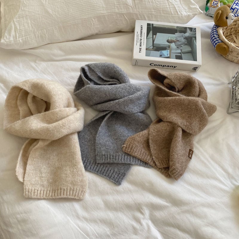 Vaikų šalikas Korėjos stiliumi, vilnos-akrilo mišinio, storas ir šiltas rudens–žiemos sezonai, vieno atspalvio dizainas