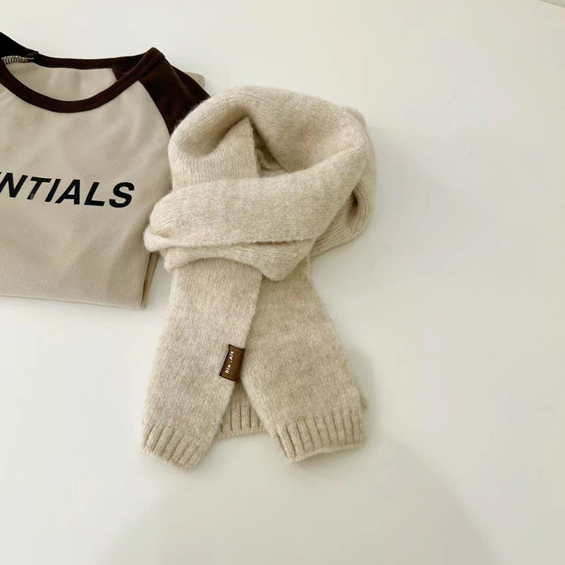 Vaikų šalikas Korėjos stiliumi, vilnos-akrilo mišinio, storas ir šiltas rudens–žiemos sezonai, vieno atspalvio dizainas