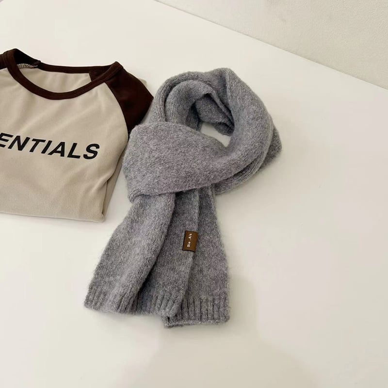 Vaikų šalikas Korėjos stiliumi, vilnos-akrilo mišinio, storas ir šiltas rudens–žiemos sezonai, vieno atspalvio dizainas
