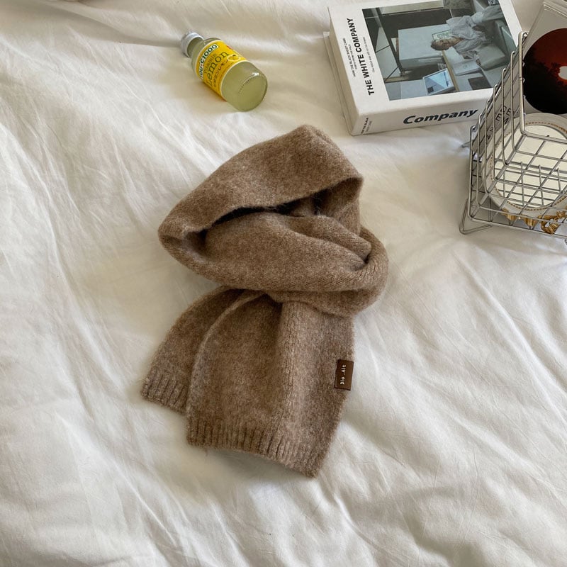 Vaikų šalikas Korėjos stiliumi, vilnos-akrilo mišinio, storas ir šiltas rudens–žiemos sezonai, vieno atspalvio dizainas