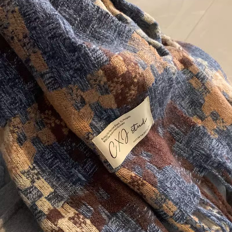 Șal Warp-tricot din poliester, accesoriu cald de iarnă, design minimalist