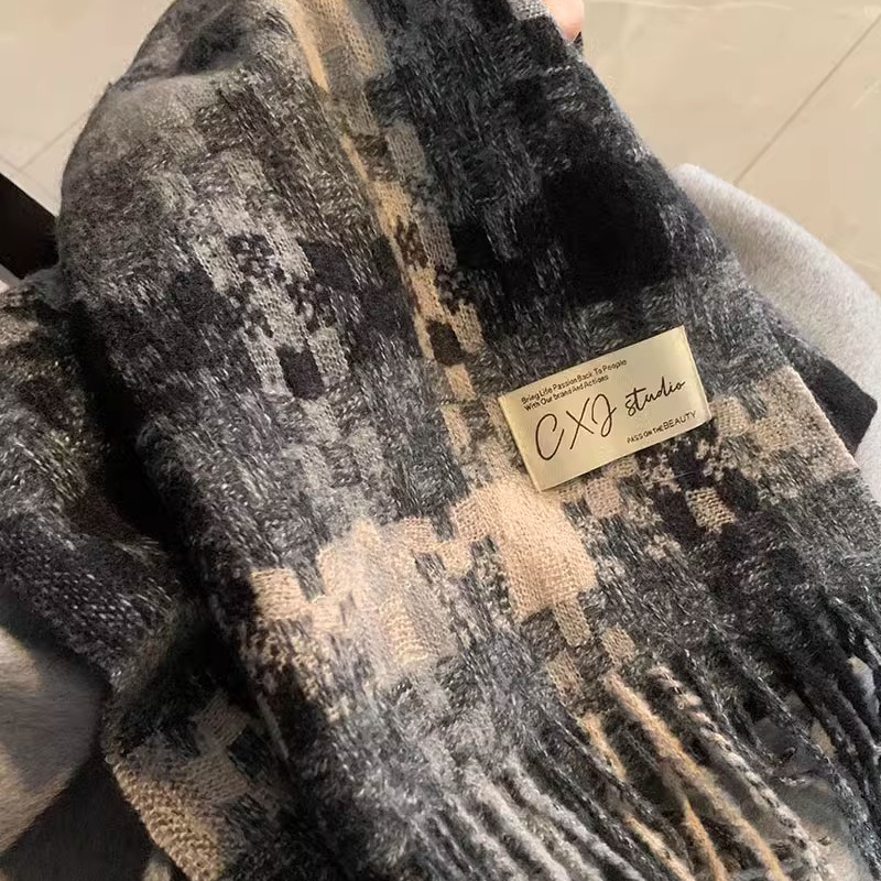 Șal Warp-tricot din poliester, accesoriu cald de iarnă, design minimalist