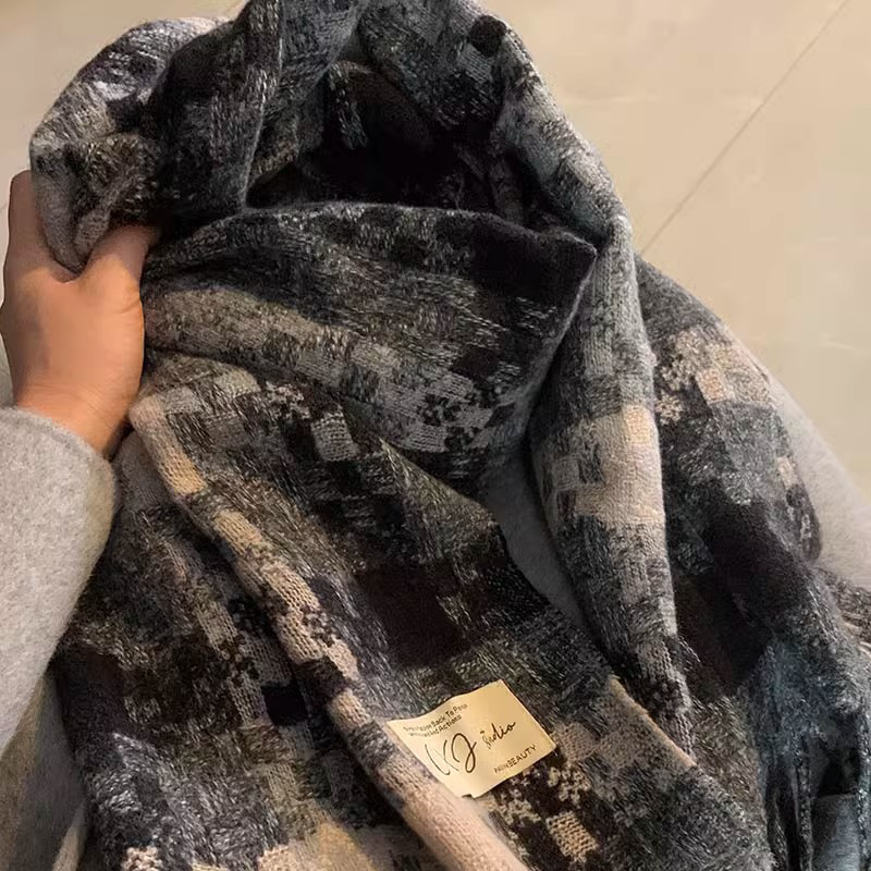 Șal Warp-tricot din poliester, accesoriu cald de iarnă, design minimalist