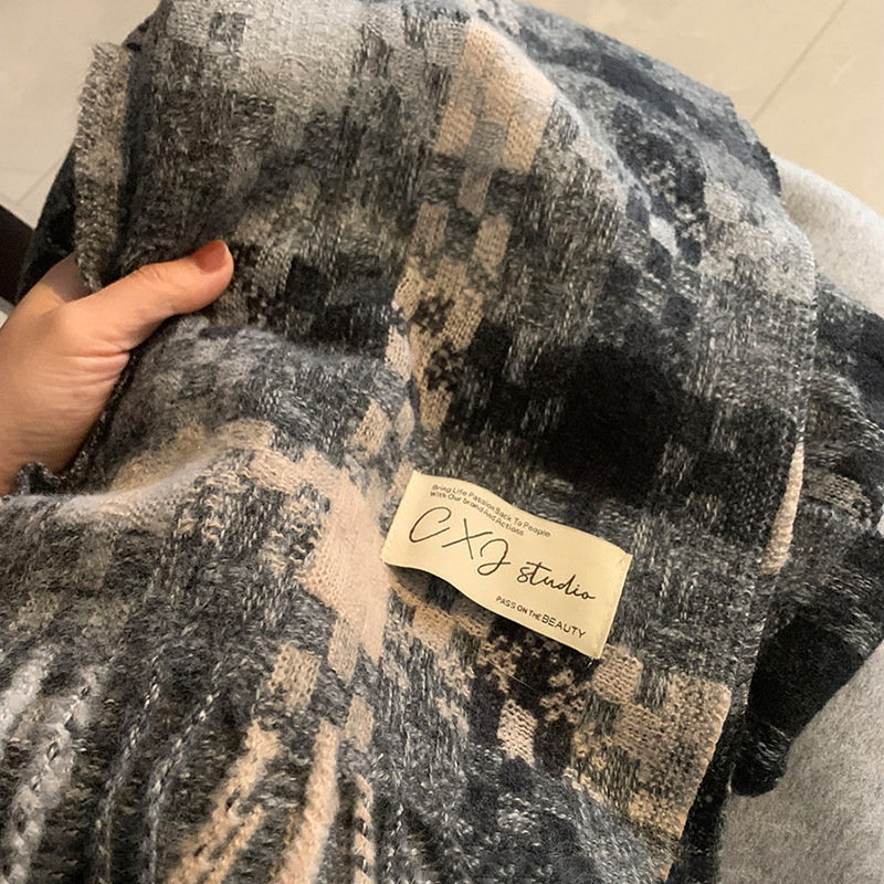 Șal Warp-tricot din poliester, accesoriu cald de iarnă, design minimalist