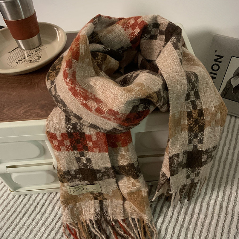 Șal Warp-tricot din poliester, accesoriu cald de iarnă, design minimalist