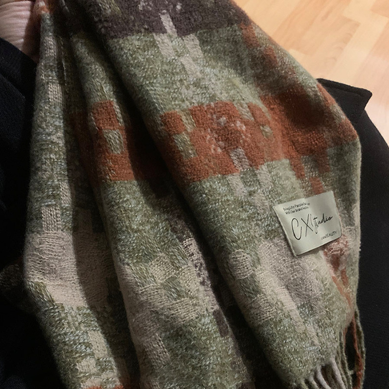 Șal Warp-tricot din poliester, accesoriu cald de iarnă, design minimalist