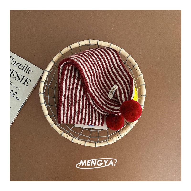 Vaikų žieminis šalis su dryžuotu raštu, akrilas, džakardo apdirbimas, korejiečių-japonų saldus stilius