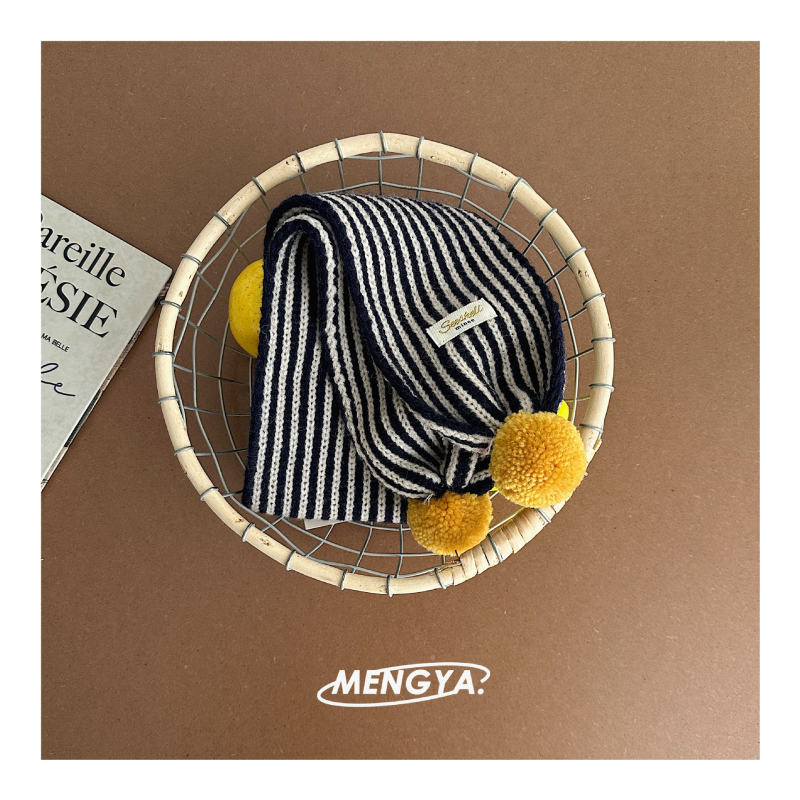 Vaikų žieminis šalis su dryžuotu raštu, akrilas, džakardo apdirbimas, korejiečių-japonų saldus stilius