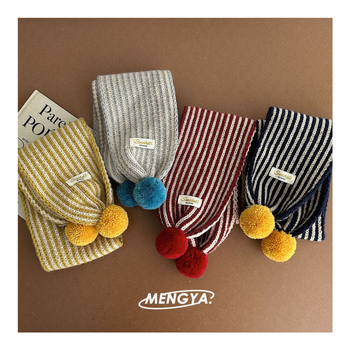 Vaikų žieminis šalikas su dryžių raštu, akrilas, Jacquard audimas, vidutinio ilgio, išlaiko šilumą