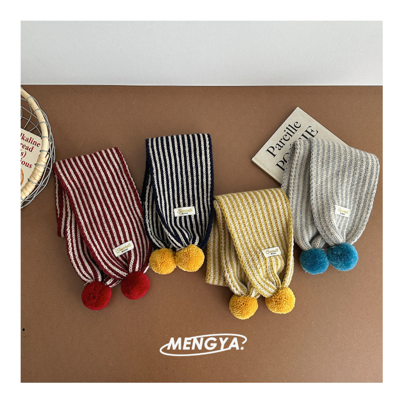 Vaikų žiemos šalikas, akrilas, dryžių raštas, paprastas audimas, žakardinė apdaila, japonų-korejiečių stilius