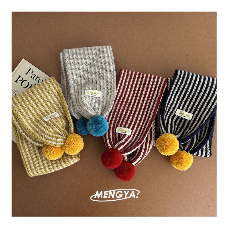 Vaikų žiemos šalikas, akrilas, dryžių raštas, paprastas audimas, žakardinė apdaila, japonų-korejiečių stilius