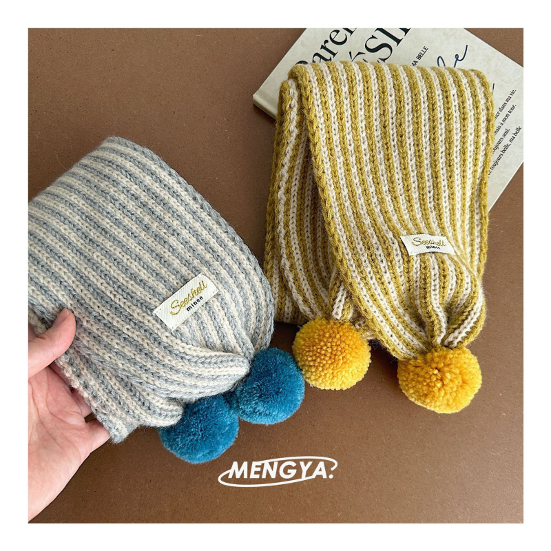 Vaikų žiemos šalikas, akrilas, dryžių raštas, paprastas audimas, žakardinė apdaila, japonų-korejiečių stilius