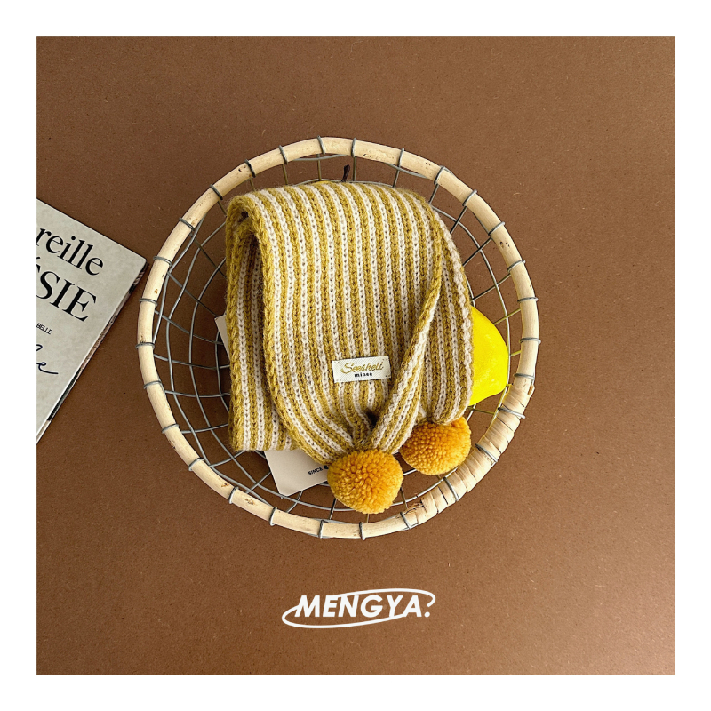 Vaikų žiemos šalikas, akrilas, dryžių raštas, paprastas audimas, žakardinė apdaila, japonų-korejiečių stilius