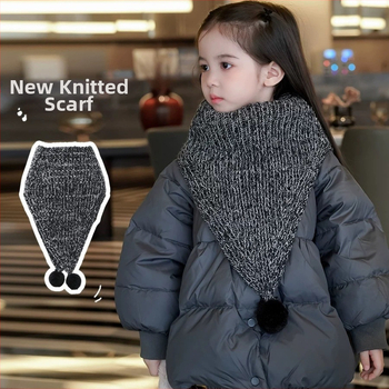 Vaikų vilnonis megztas šalikas, trikampio forma, paprastas pynimas, monokrominis, žiema