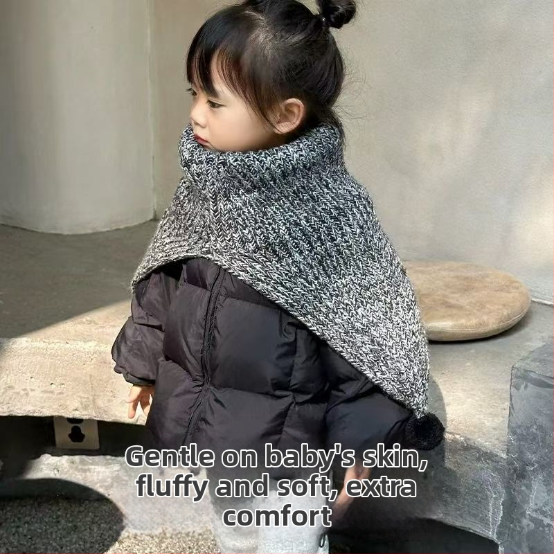 Vaikų vilnonis megztas šalikas, trikampio forma, paprastas pynimas, monokrominis, žiema