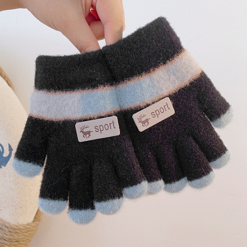 Dječje unisex rukavice s prugama, imitacija mink velura, jesen, uzrast 6–8 godina, žakardno pletenje