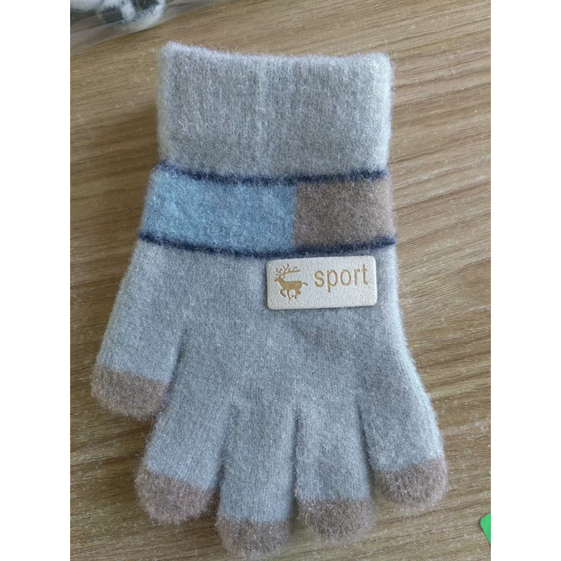 Dječje unisex rukavice s prugama, imitacija mink velura, jesen, uzrast 6–8 godina, žakardno pletenje