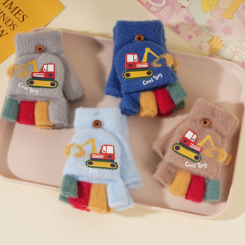 Mănuși pentru copii cu degete parțiale, tricotate, unisex, model desen animat, mențin căldura, potrivite pentru iarnă, primăvară și toamnă