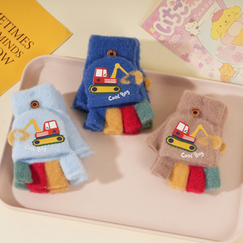 Mănuși pentru copii cu degete parțiale, tricotate, unisex, model desen animat, mențin căldura, potrivite pentru iarnă, primăvară și toamnă