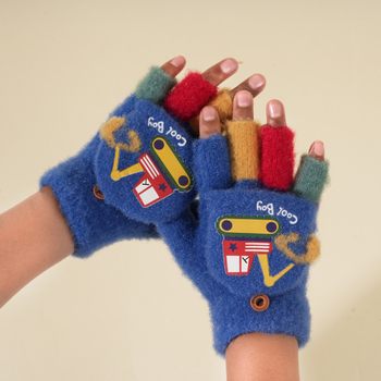 Mănuși pentru copii cu degete parțiale, tricotate, unisex, model desen animat, mențin căldura, potrivite pentru iarnă, primăvară și toamnă