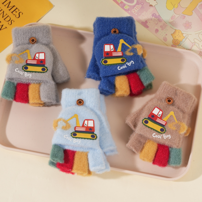 Mănuși pentru copii cu degete parțiale, tricotate, unisex, model desen animat, mențin căldura, potrivite pentru iarnă, primăvară și toamnă