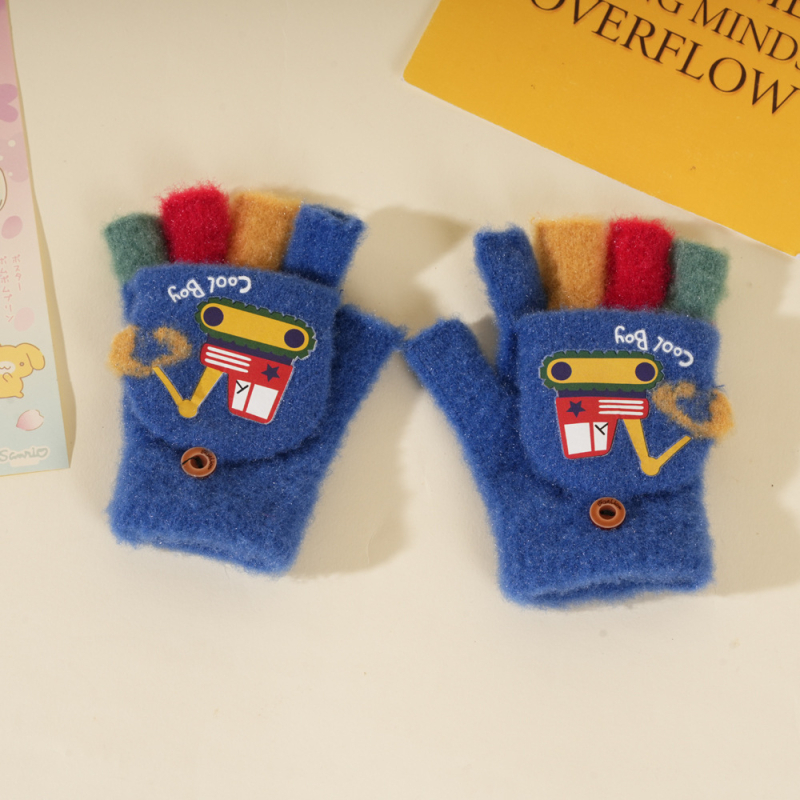 Mănuși pentru copii cu degete parțiale, tricotate, unisex, model desen animat, mențin căldura, potrivite pentru iarnă, primăvară și toamnă