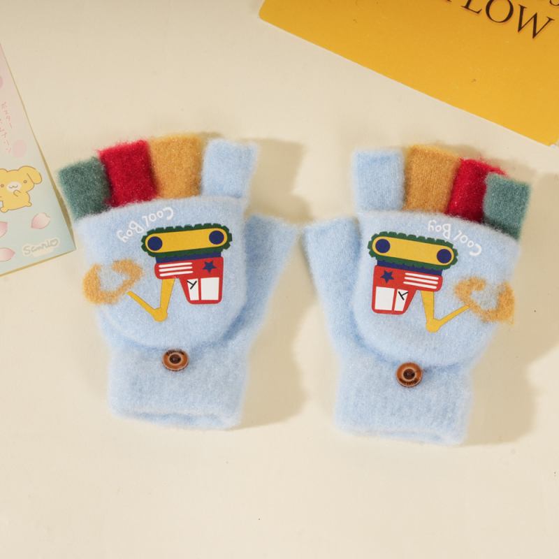 Mănuși pentru copii cu degete parțiale, tricotate, unisex, model desen animat, mențin căldura, potrivite pentru iarnă, primăvară și toamnă