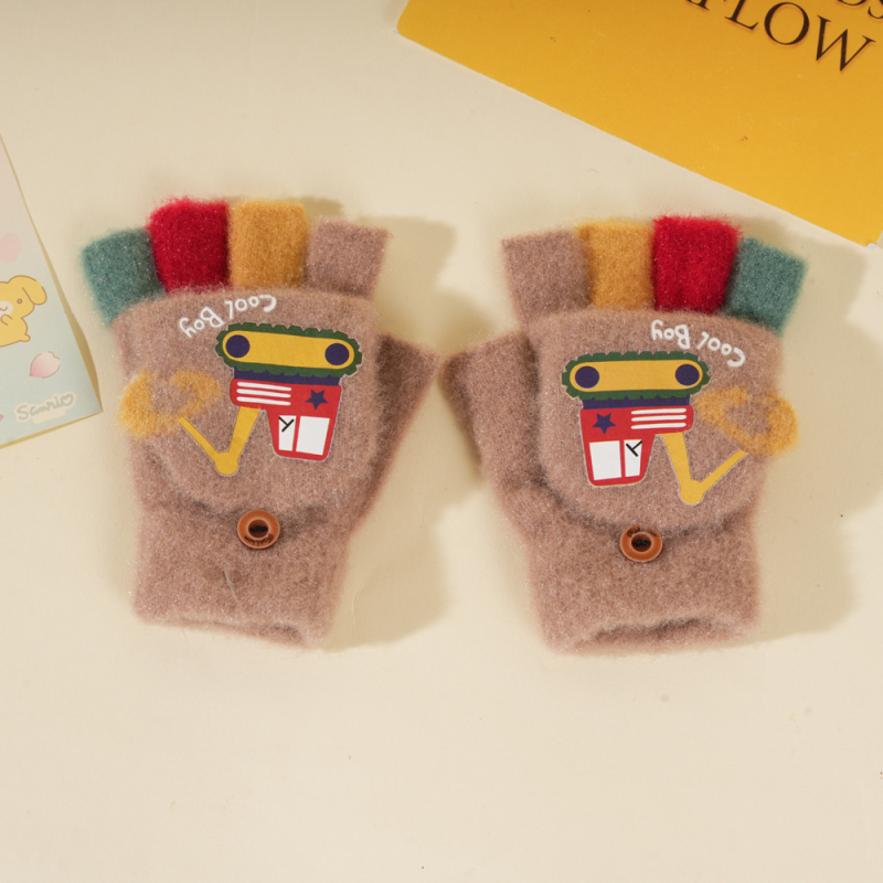 Mănuși pentru copii cu degete parțiale, tricotate, unisex, model desen animat, mențin căldura, potrivite pentru iarnă, primăvară și toamnă