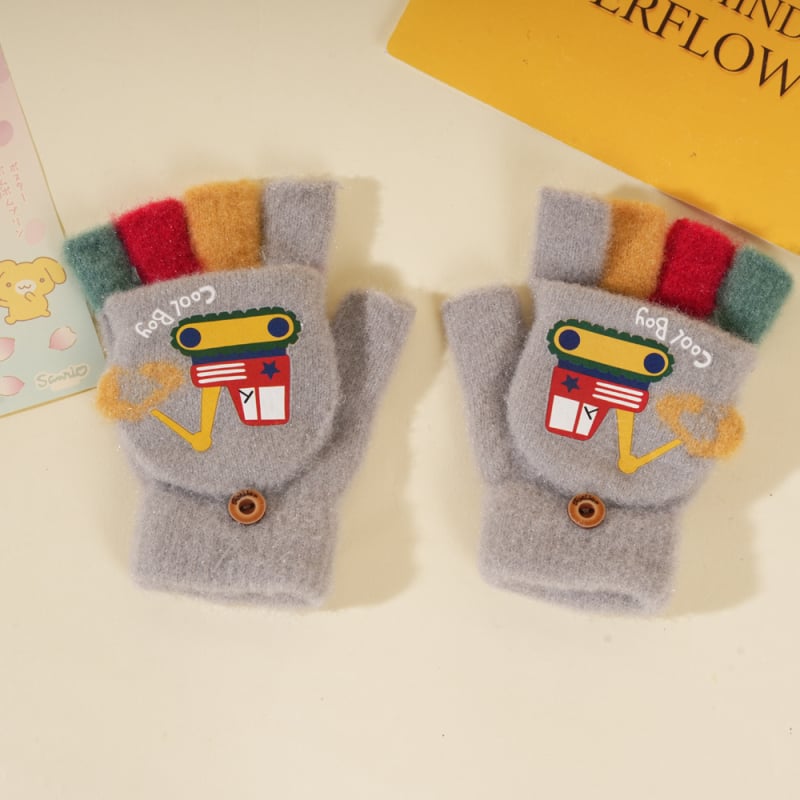 Mănuși pentru copii cu degete parțiale, tricotate, unisex, model desen animat, mențin căldura, potrivite pentru iarnă, primăvară și toamnă