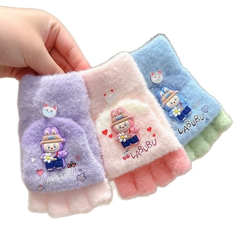 Dječje pletene zimske rukavice, unisex, rukavice s prstima do pola, cartoon uzorak, zadržavaju toplinu, za djecu 4–10 godina