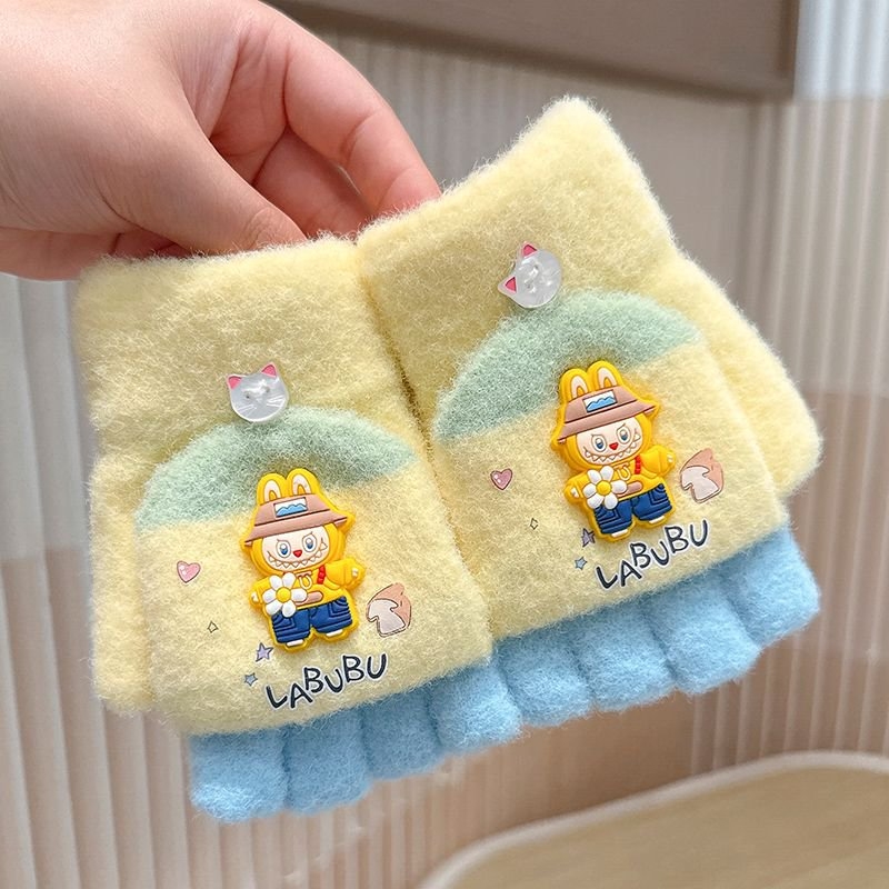 Dječje pletene zimske rukavice, unisex, rukavice s prstima do pola, cartoon uzorak, zadržavaju toplinu, za djecu 4–10 godina