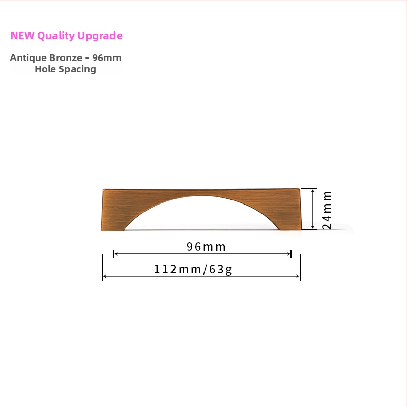 Ziemeļniecisks garderobes un skapja durvju rokturis – mūsdienīgs minimālisma stils, cinka sakausējums, elektroapdullēšana, modelis 96