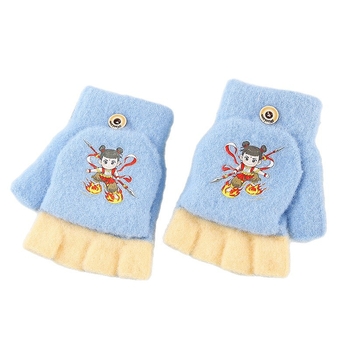 Fiús gyerekeknek való kesztyű kristályfonalból, átalakítható félujjas kialakítással és mesefigurás mintával, melegen tartja, 3–8 év közötti korosztálynak