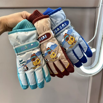 Детски ски ръкавици за зима - водоустойчиви, топли и дебели, с пет пръста, ветроустойчиви за деца 5–12 г.