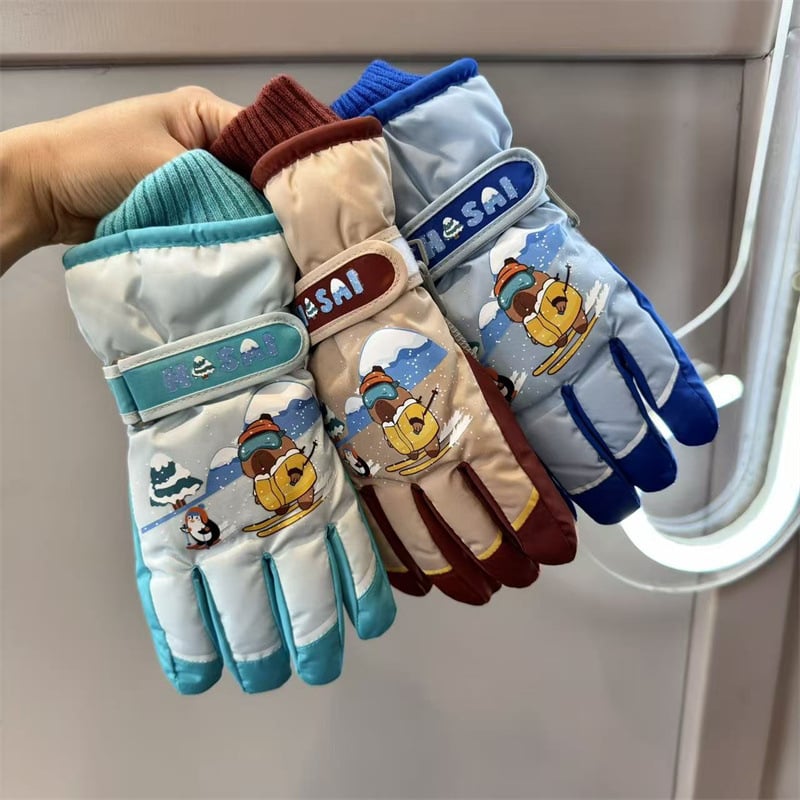 Детски ски ръкавици за зима - водоустойчиви, топли и дебели, с пет пръста, ветроустойчиви за деца 5–12 г.