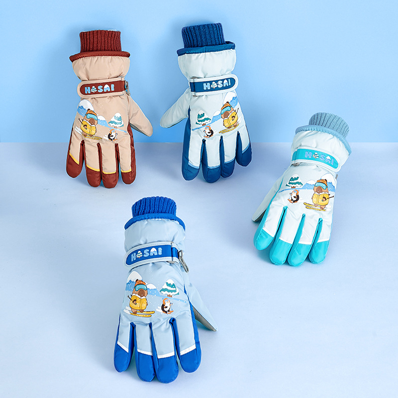 Детски ски ръкавици за зима - водоустойчиви, топли и дебели, с пет пръста, ветроустойчиви за деца 5–12 г.