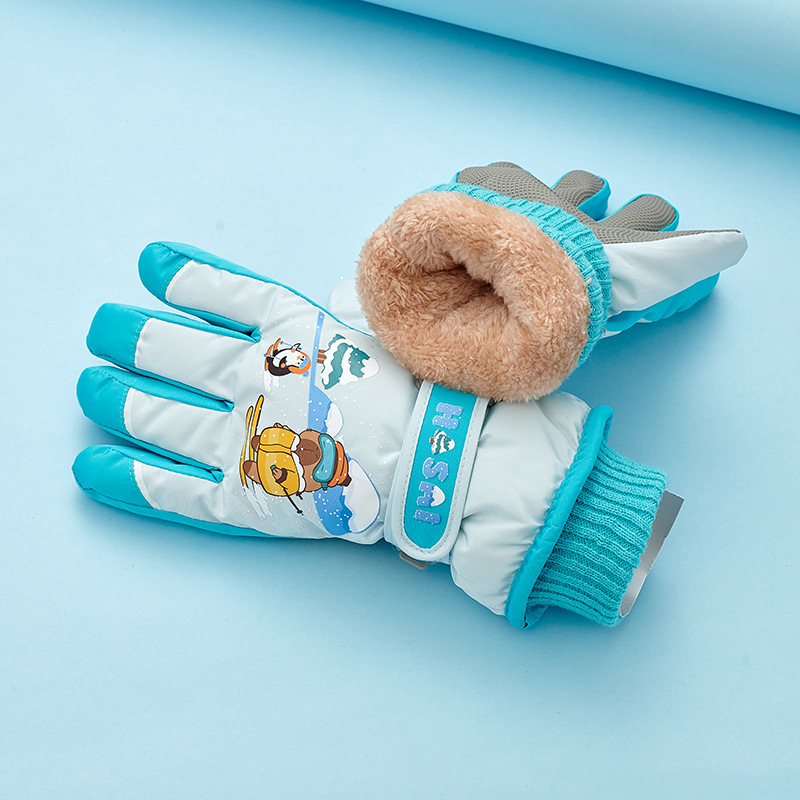 Детски ски ръкавици за зима - водоустойчиви, топли и дебели, с пет пръста, ветроустойчиви за деца 5–12 г.