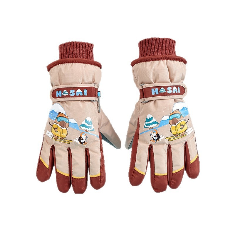 Детски ски ръкавици за зима - водоустойчиви, топли и дебели, с пет пръста, ветроустойчиви за деца 5–12 г.