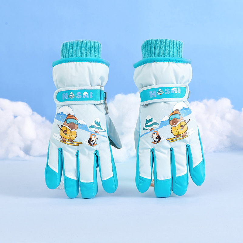 Детски ски ръкавици за зима - водоустойчиви, топли и дебели, с пет пръста, ветроустойчиви за деца 5–12 г.
