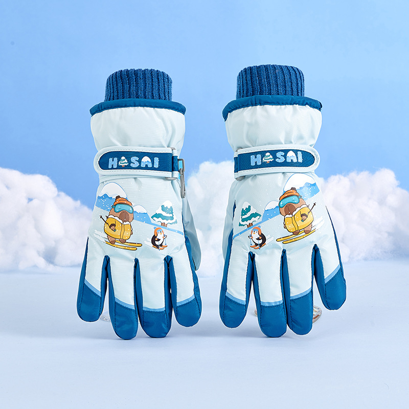 Детски ски ръкавици за зима - водоустойчиви, топли и дебели, с пет пръста, ветроустойчиви за деца 5–12 г.