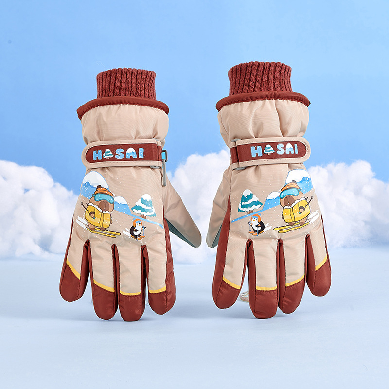 Детски ски ръкавици за зима - водоустойчиви, топли и дебели, с пет пръста, ветроустойчиви за деца 5–12 г.